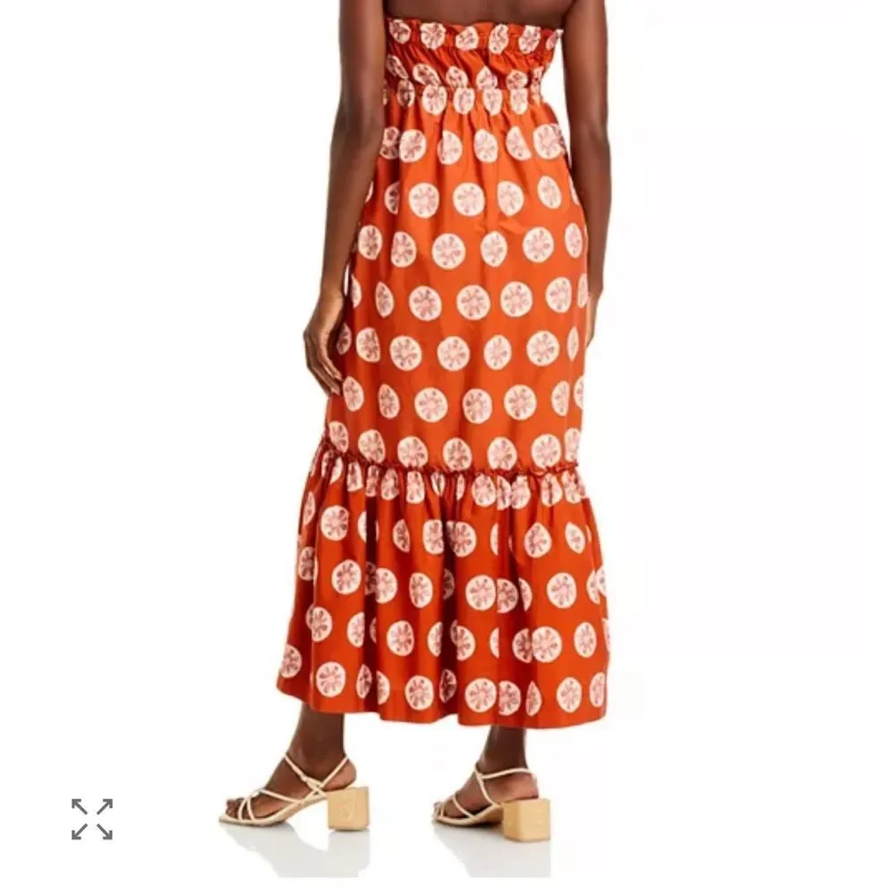 Free People Leanna Strapless Ruffle  Maxi Dress rust white Pullover Cotton S